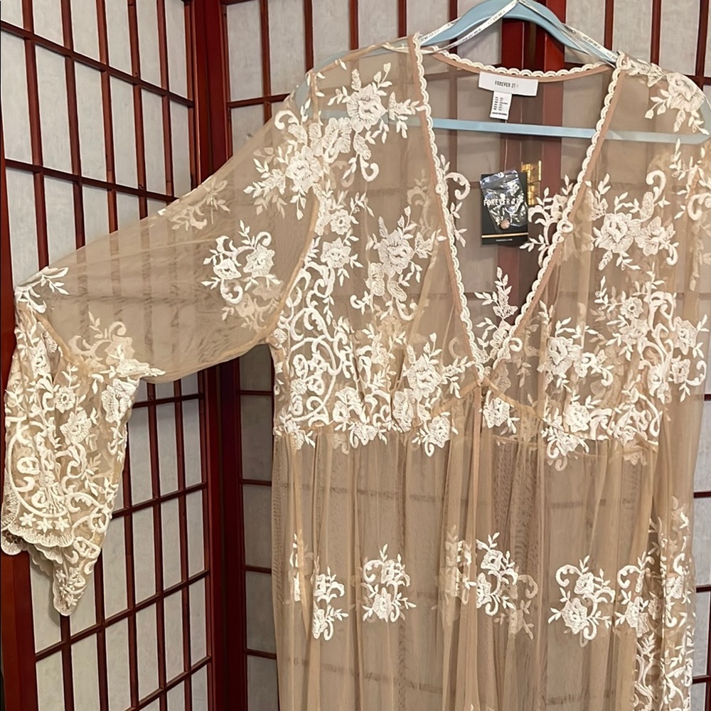 Forever 21 Cream Floral Lace Kimono|Size 2X|NWT. - Picture 3 of 8